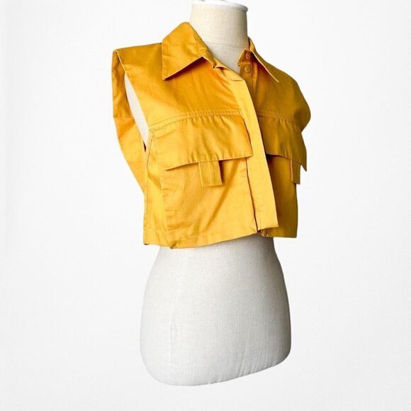 Zara Yellow Sleeveless Button Down Cropped Shirt Top Size XS/S - Picture 4 of 6